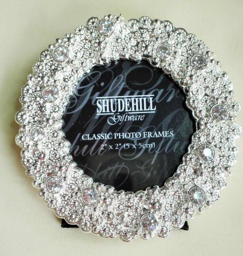 Round Silve Tone & Diamante Miniature Photo Frames